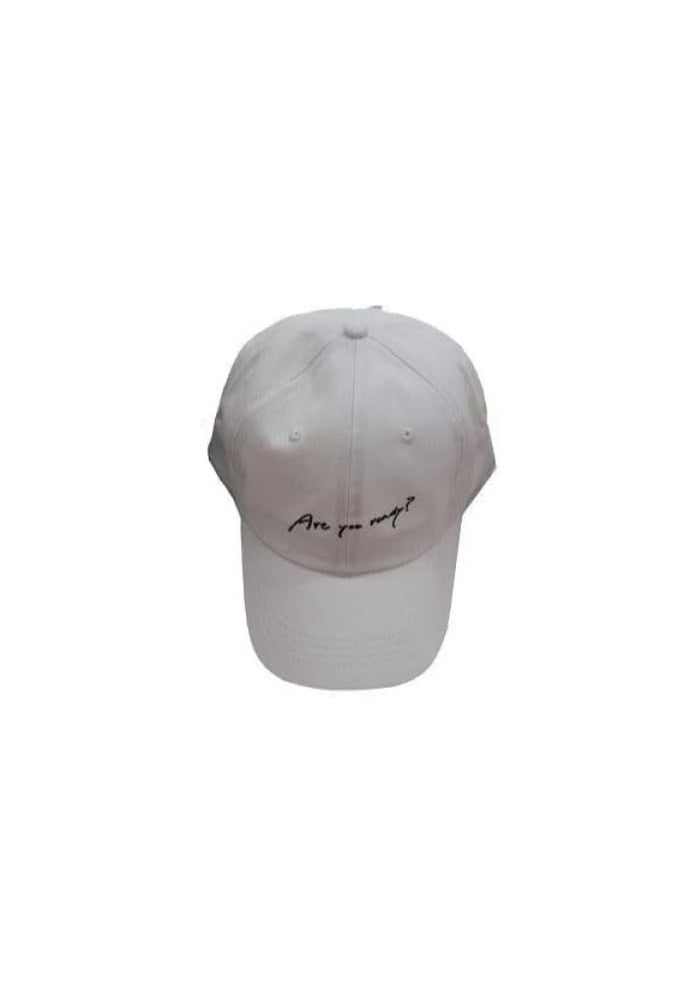 DAISO Basic Cotton Cap - White with 'Are you ready?' Print